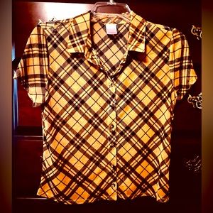 Light weight, sheer plaid blouse, never worn cute.